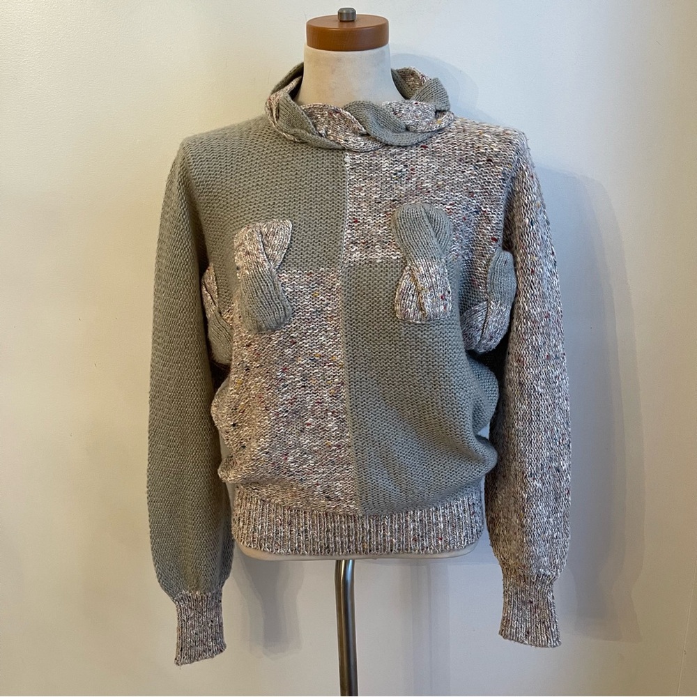 Vintage 1980s Naomi Bee Sweater Dolman Gray Colorblock Acrylic Wool Knit Medium